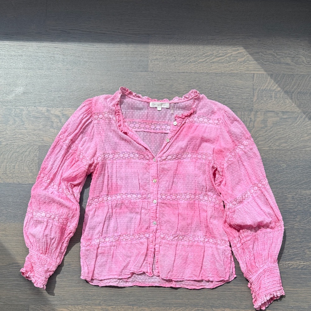 LoveShackFancy Pink Lace-Trimmed Top